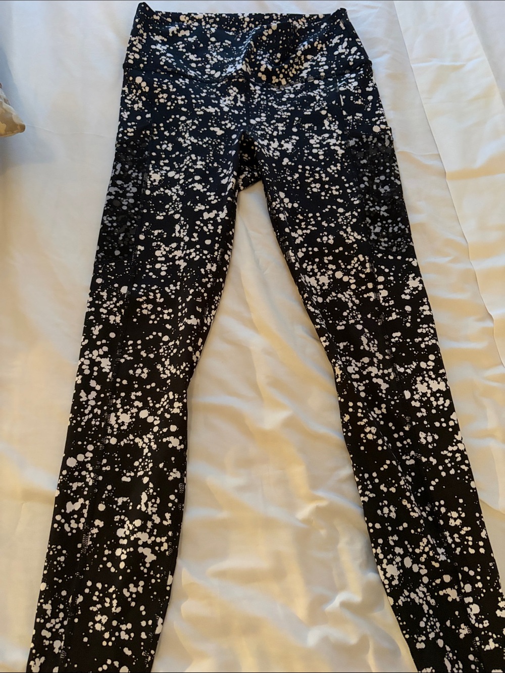 Fabletics Black Leggings with White Splatter Print